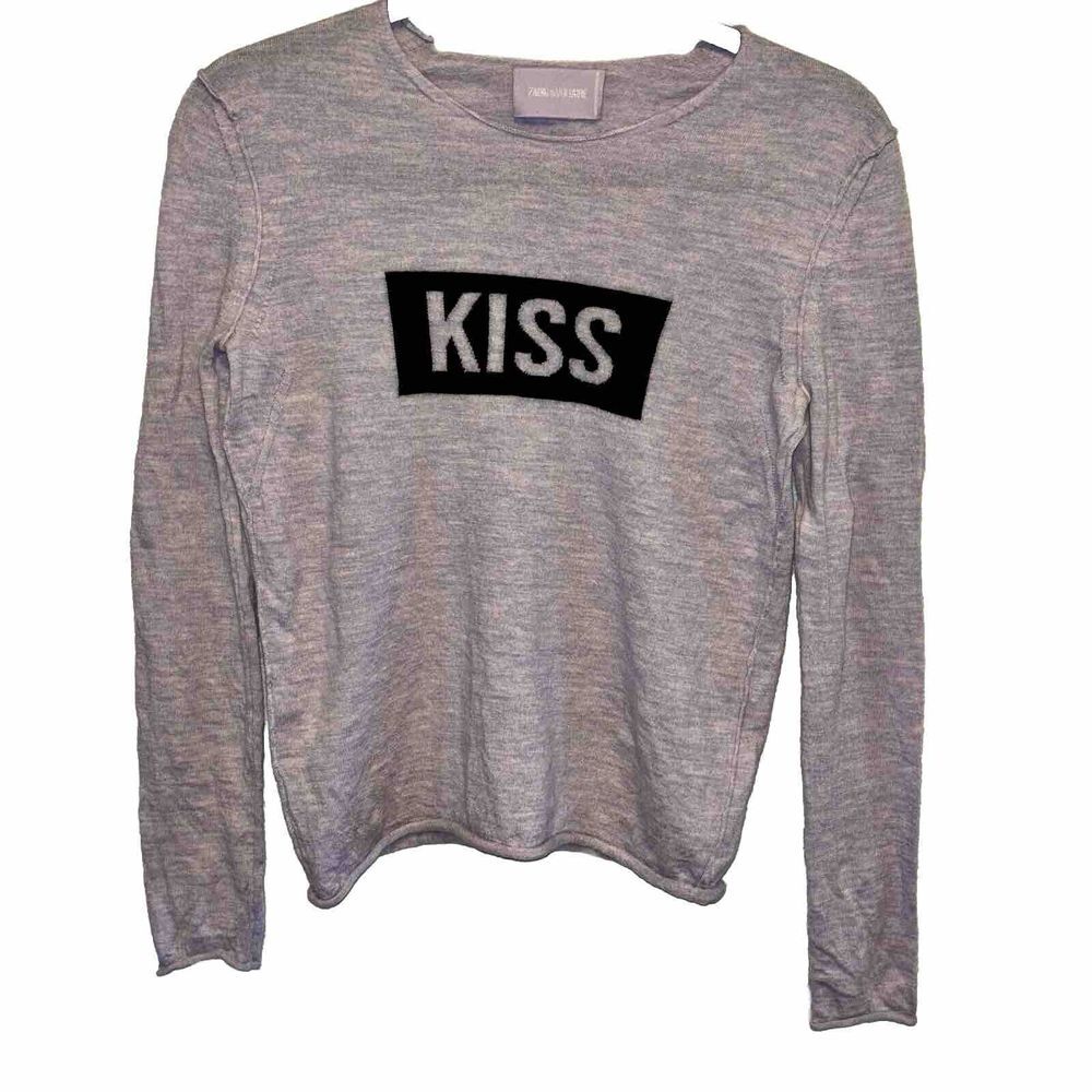 Zadig & Voltaire Gwendal KISS Merino Wool Sweater Purple Sz S Minimalist Comfort